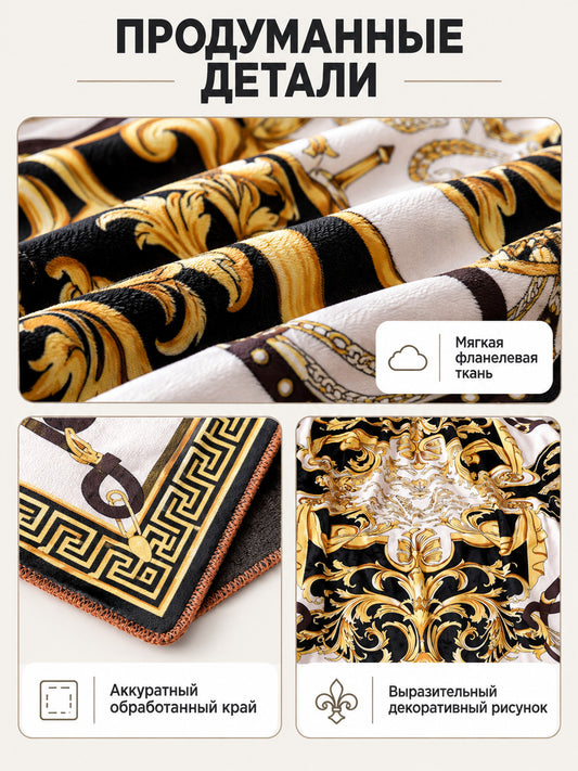 Decorative Flannel Throw Blanket with Baroque Ornament