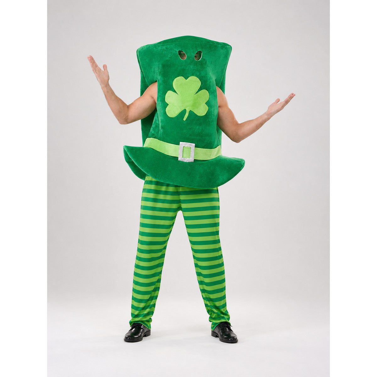 Green Leprechaun Costume with Hat and Pants on-model view