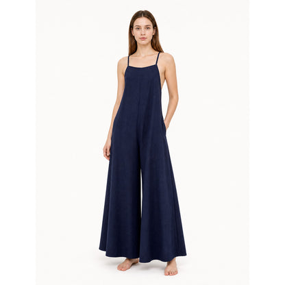 Dark Navy Wide-Leg Bib Overalls with Shoulder Straps