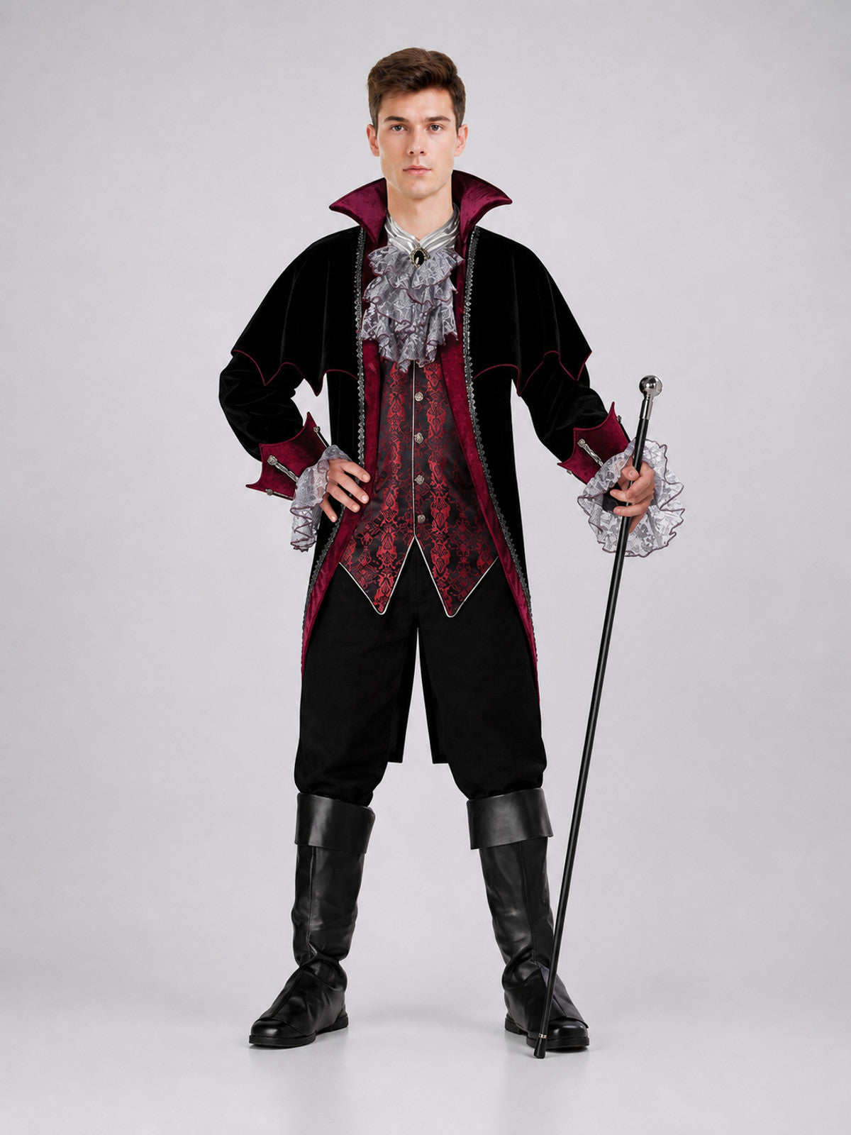 Gothic-Style Vampire Costume with Top Hat on-model view