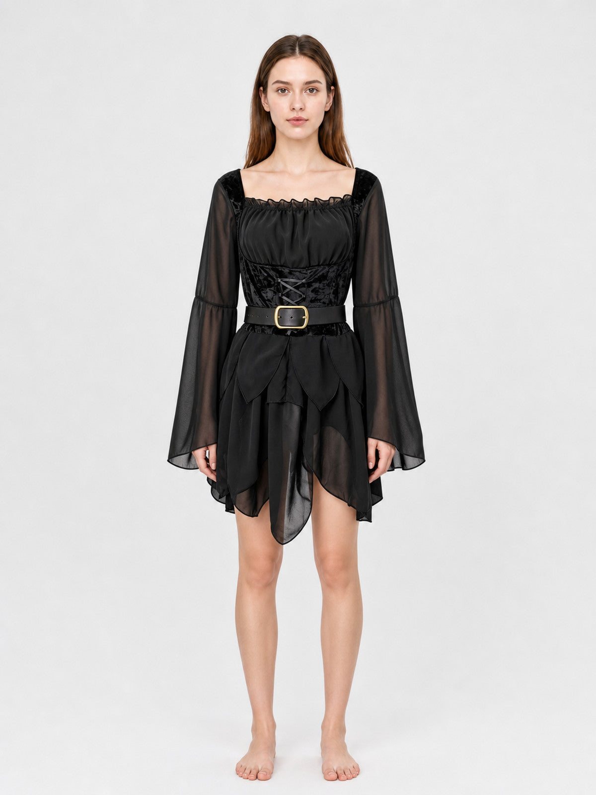 Gothic Dress with Corset and Belt for Cosplay on-model view