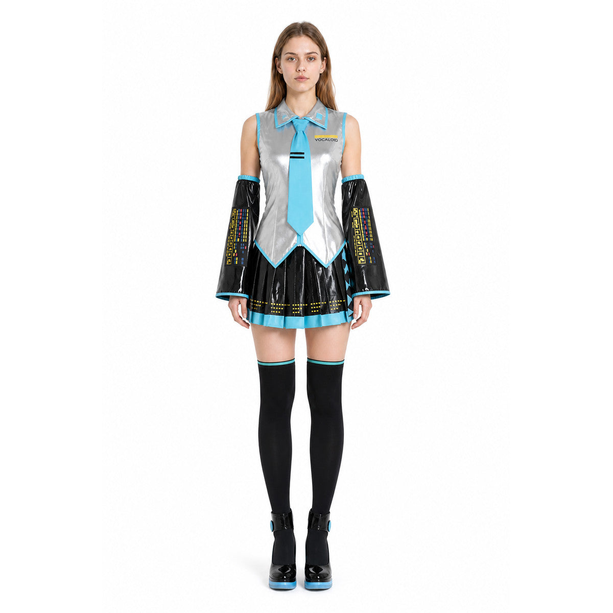 Miku Anime Costume, Silver and Black with Skirt and Leg Warmers main product view