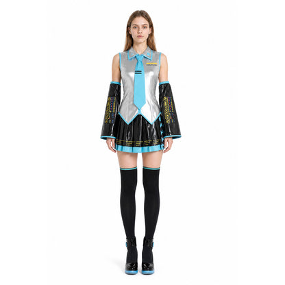 Miku Anime Costume, Silver and Black with Skirt and Leg Warmers main product view