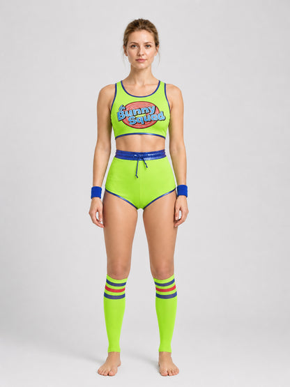 Bunny Squad Athletic Set, Neon Top and Shorts on-model view