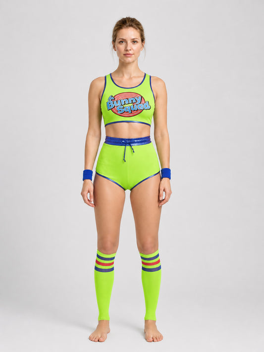 Bunny Squad Athletic Set, Neon Top and Shorts on-model view