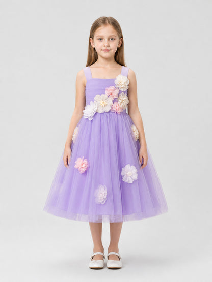 Girls' Dressy Princess Dress with Floral Embellishments on-model view