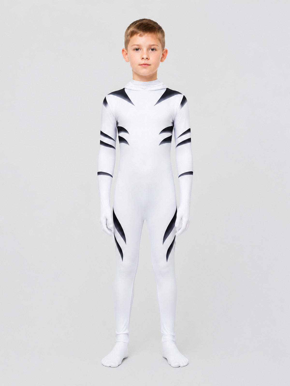 White Tiger Cosplay Costume Jumpsuit with Hood on-model view