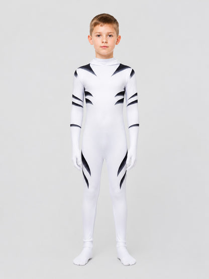 White Tiger Cosplay Costume Jumpsuit with Hood on-model view