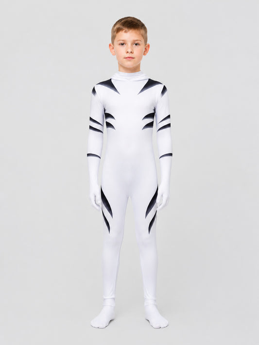 White Tiger Cosplay Costume Jumpsuit with Hood on-model view