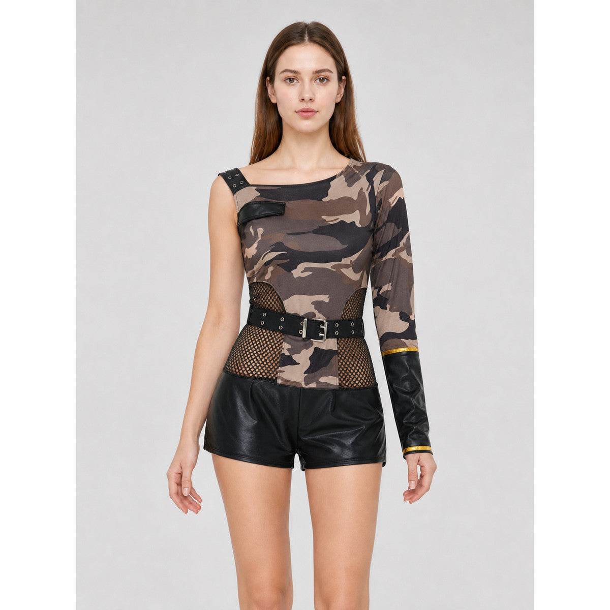 Camouflage costume with shorts for themed parties