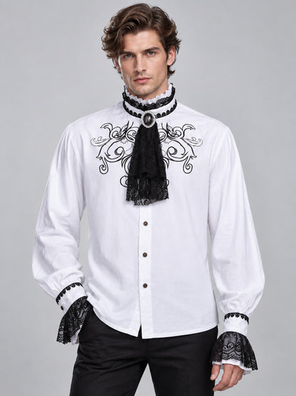 White Gothic-Style Shirt with Lace and Jabot
