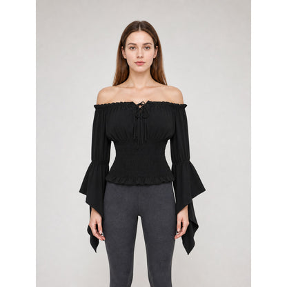 Black Cropped Off-the-Shoulder Blouse on-model view