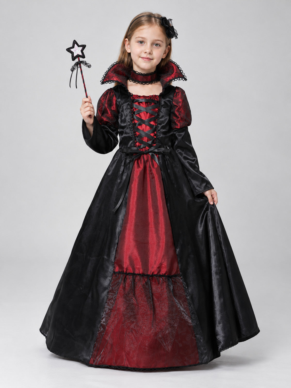Children's Black and Red Lace-Up Carnival Costume on-model view