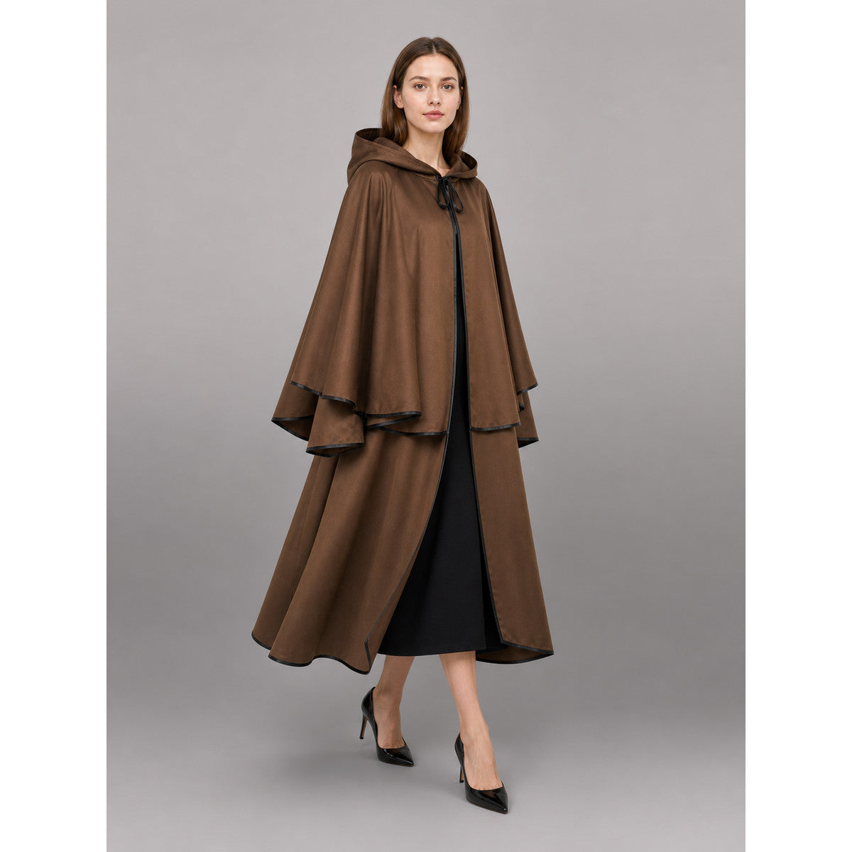 Brown Costume Cloak with Hood front view