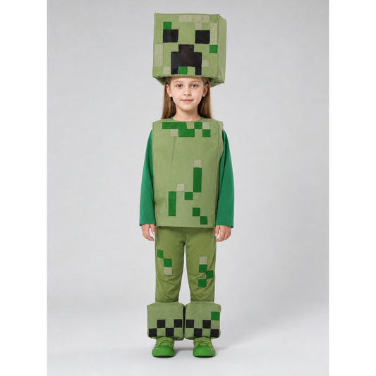 Kids' Creeper Costume, Minecraft Halloween Cosplay on-model view