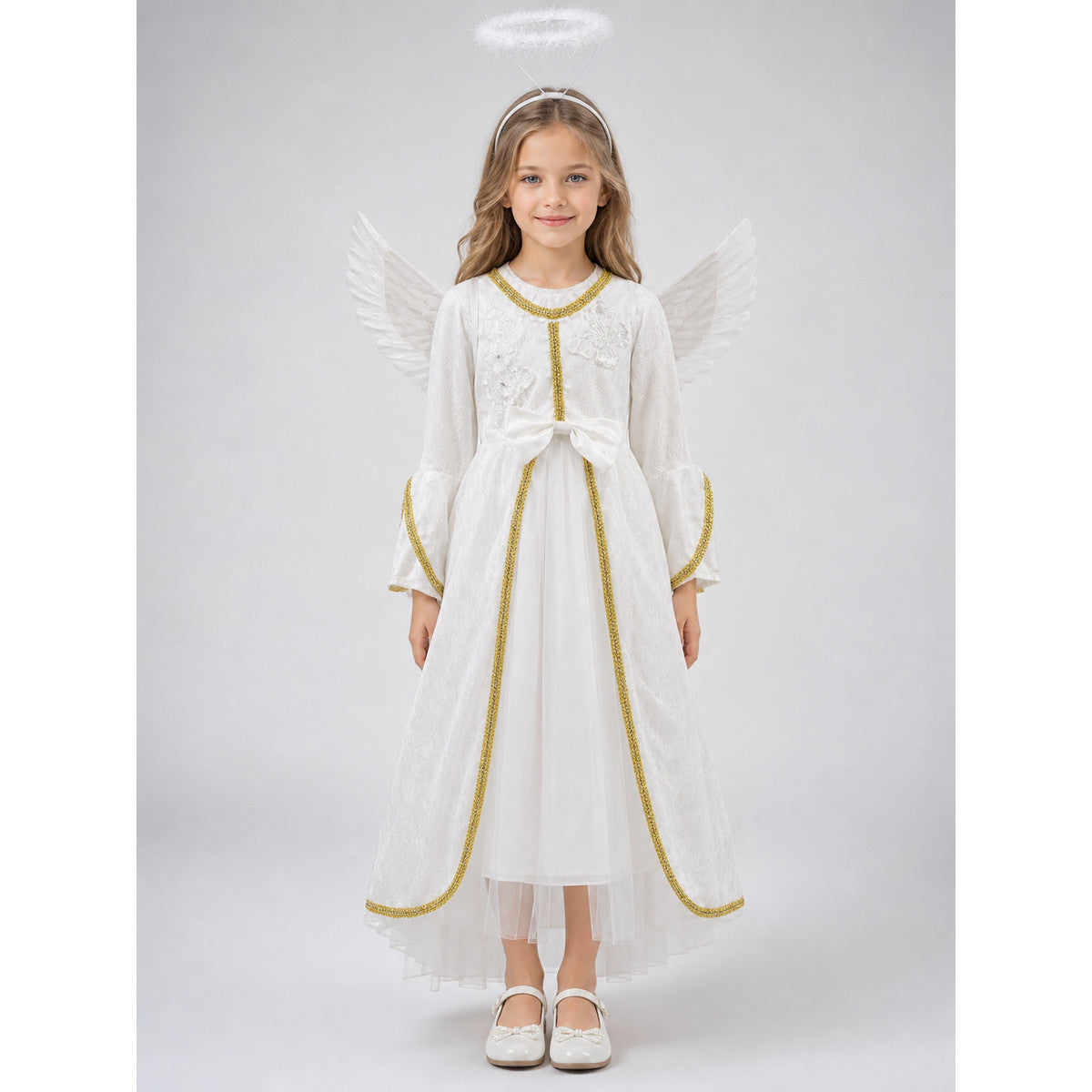 Angel Costume Dress with Wings and Halo on-model view