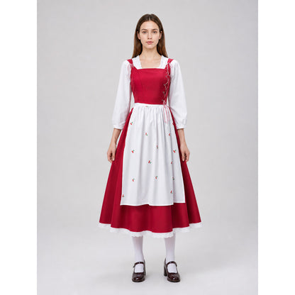 Dress with Apron and Cherry Print, Long Sleeves on-model view