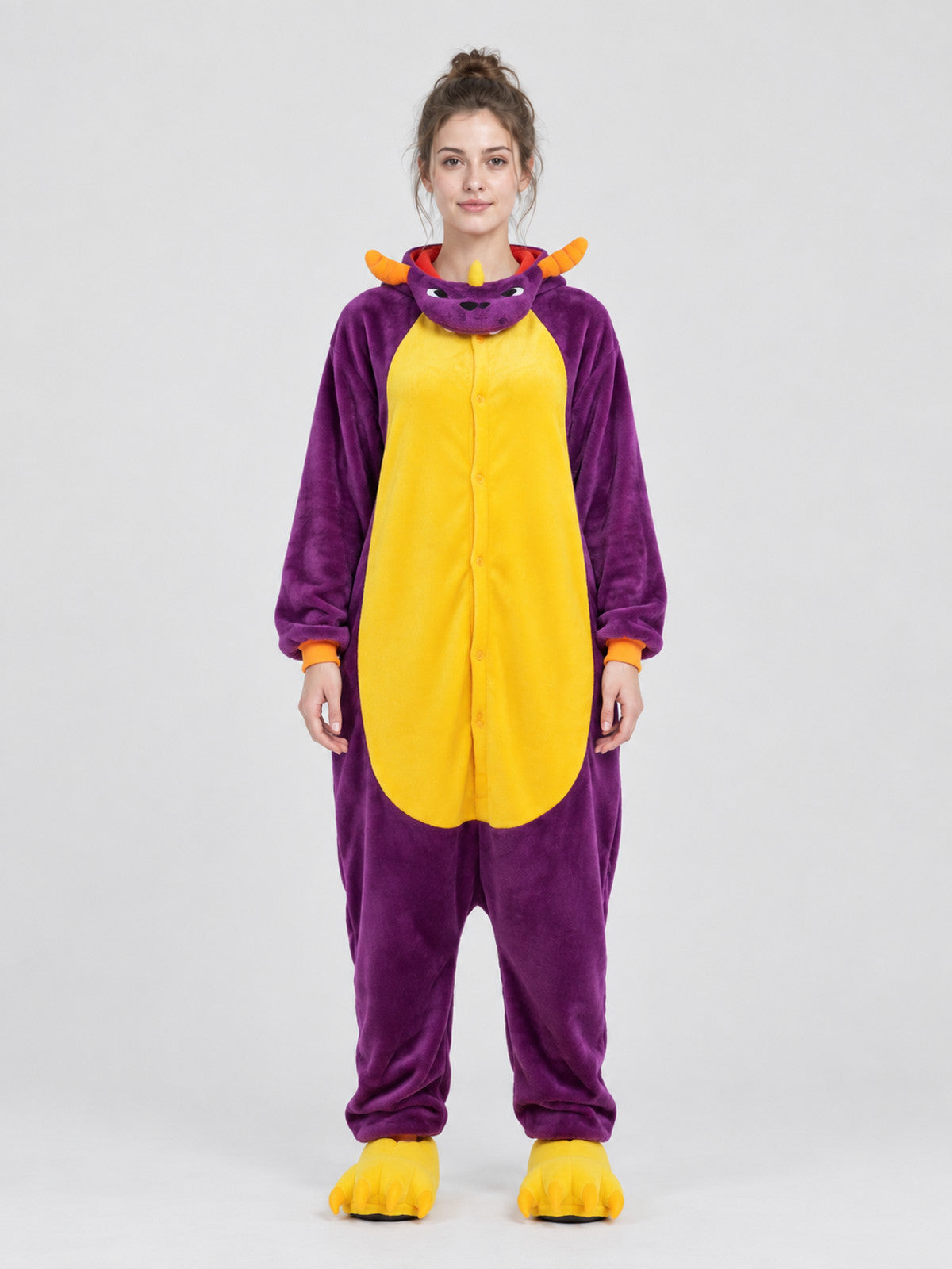 Purple Hooded Pajama Jumpsuit with Yellow Panel