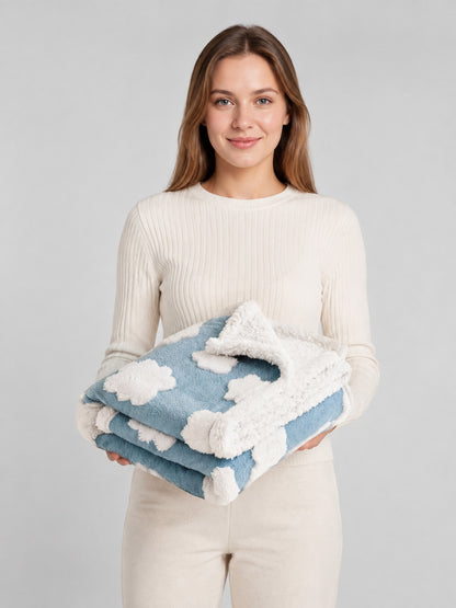 Pet Blanket with White Clouds on-model view