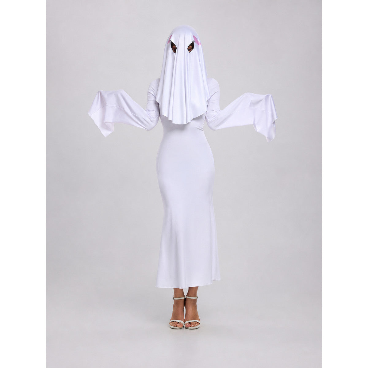 White Ghost Dress with Hood and Pink Accents
