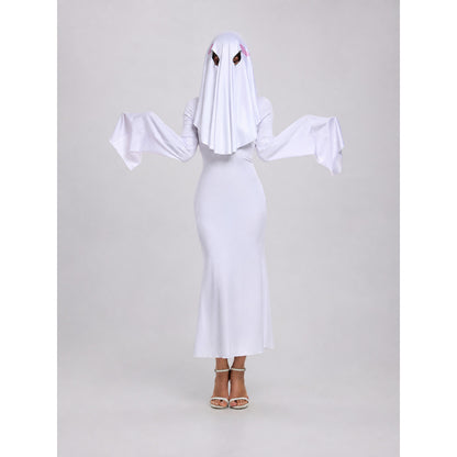 White Ghost Dress with Hood and Pink Accents