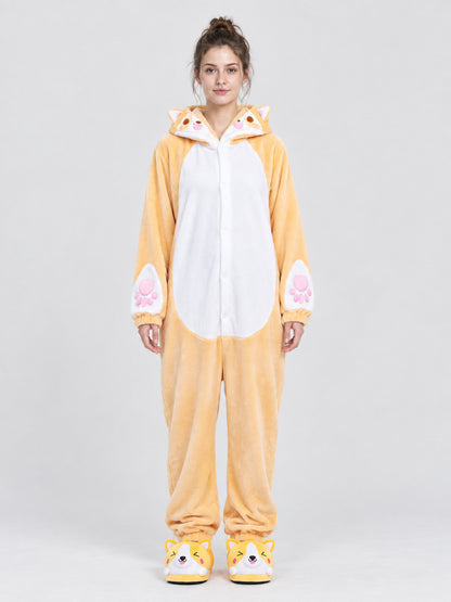 Light Yellow Hooded Pajama Jumpsuit with Ears
