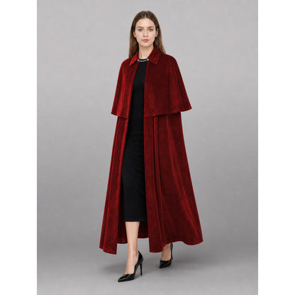 Burgundy Vampire Carnival Cloak with High Collar front view