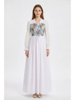 Long Retro Dress with Floral Print and Corset