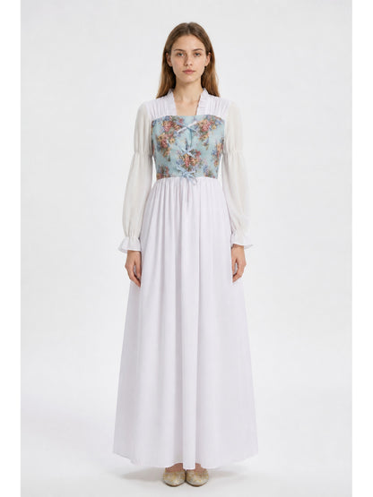 Long Retro Dress with Floral Print and Corset main product view