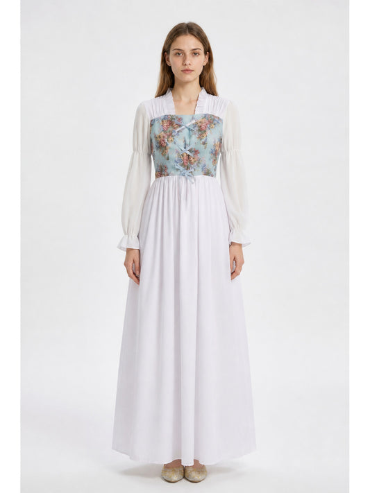 Long Retro Dress with Floral Print and Corset main product view