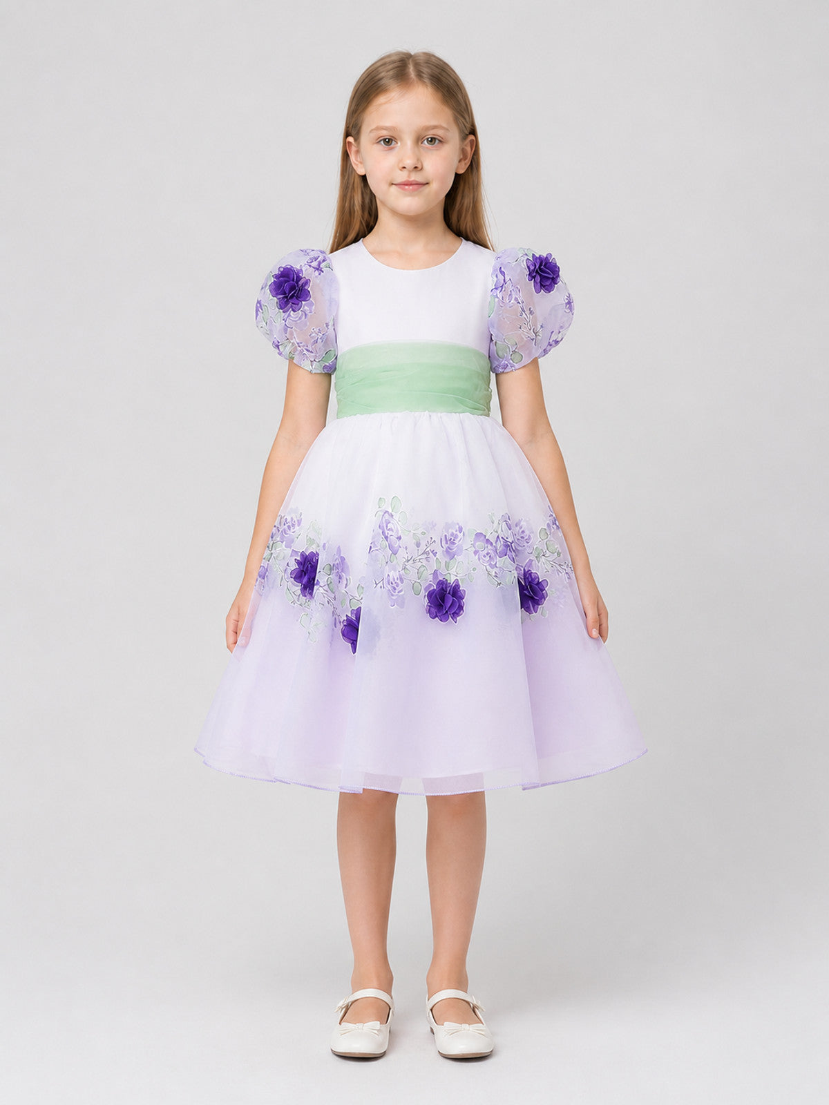 Princess Party Dress with Flowers and a Full Skirt on-model view