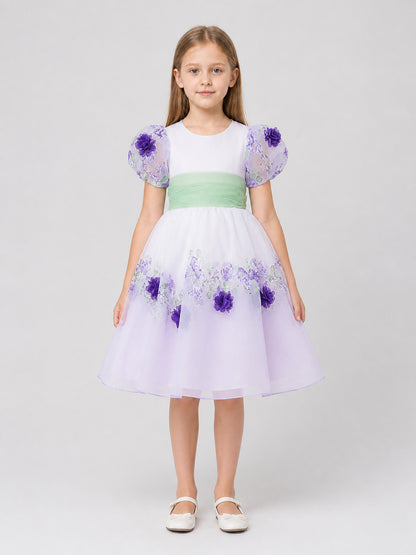 Princess Party Dress with Flowers and a Full Skirt on-model view