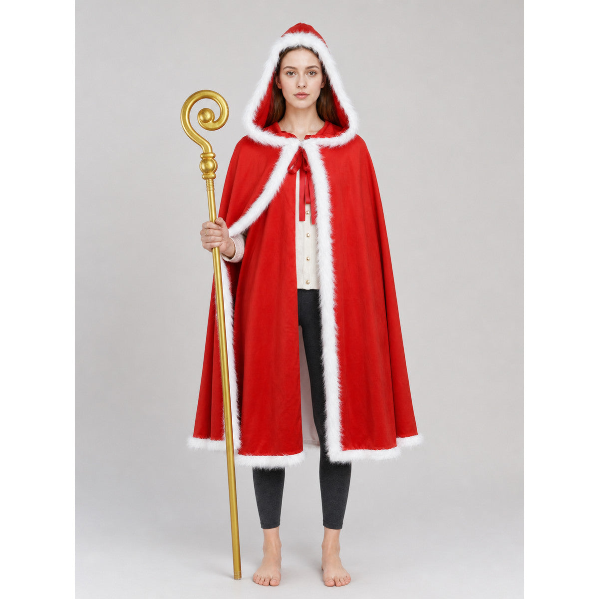 Red Carnival Cloak with Hood, Santa Claus Style