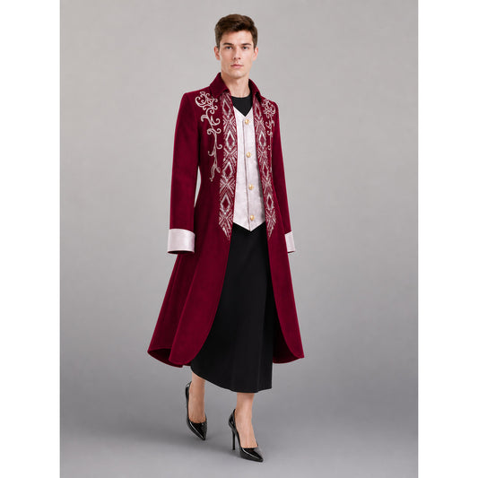 Burgundy Tailcoat Jacket with White Trim