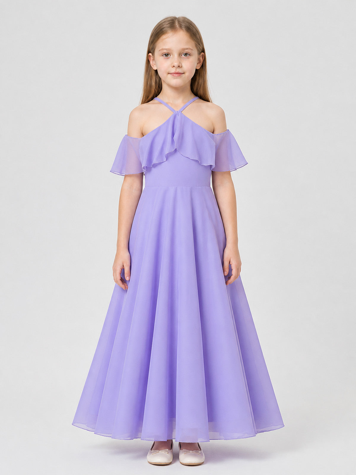 Lavender Chiffon Princess-Style Girls' Dress on-model view