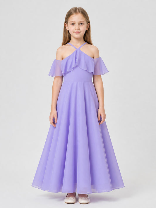 Lavender Chiffon Princess-Style Girls' Dress on-model view