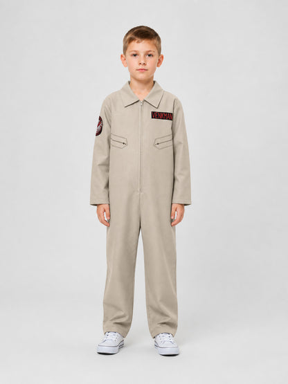 Venkman Cosplay Jumpsuit with Patches and Zipper on-model view