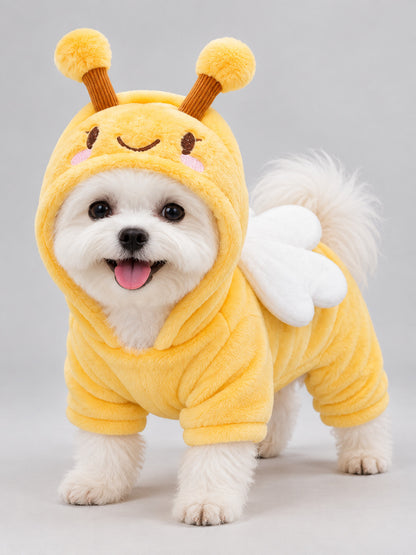 Bee Dog Costume in Yellow Fleece with Wings and Hood