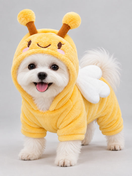 Bee Dog Costume in Yellow Fleece with Wings and Hood