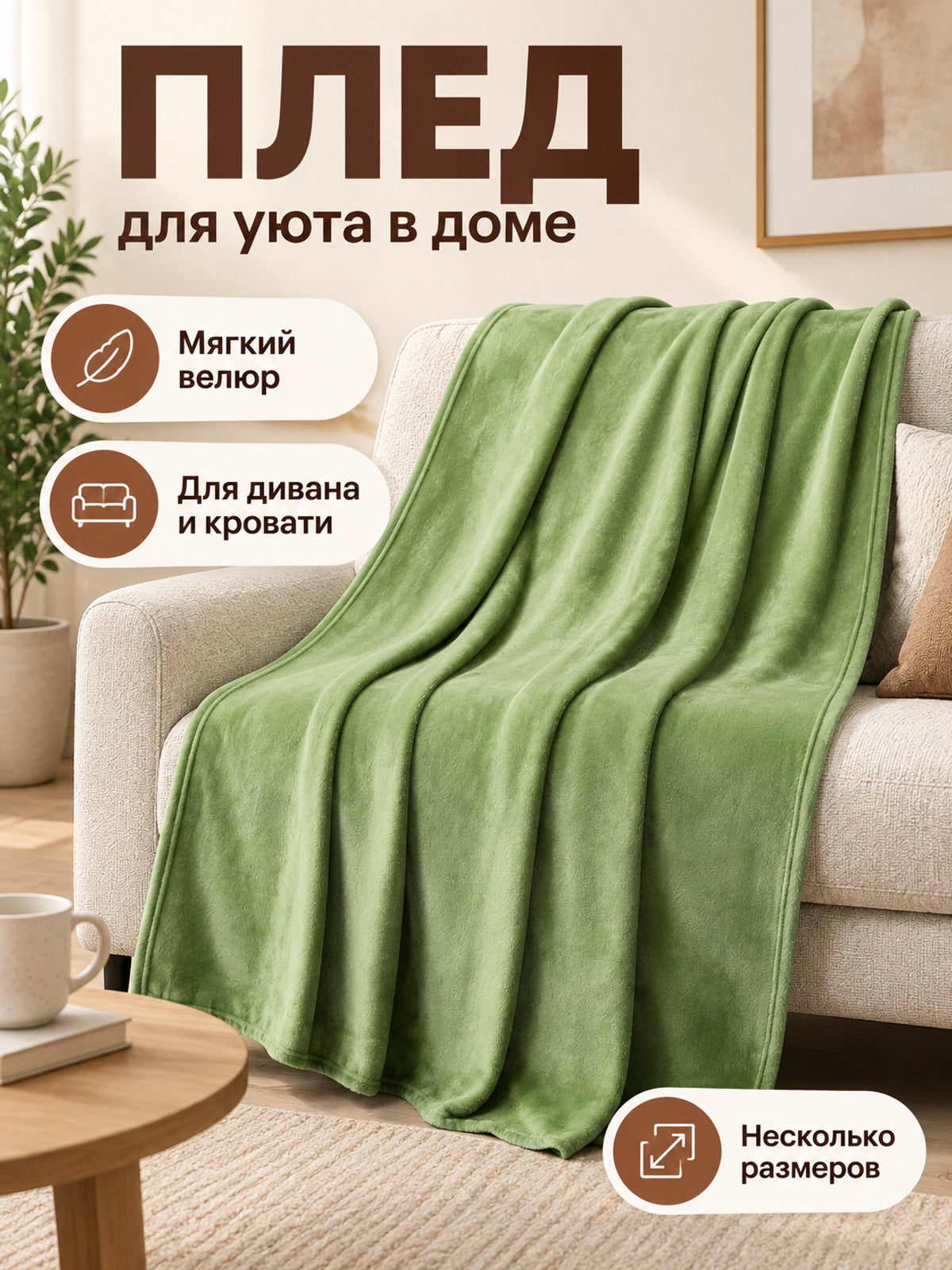 Green blanket made of polyester and milk velvet with pile