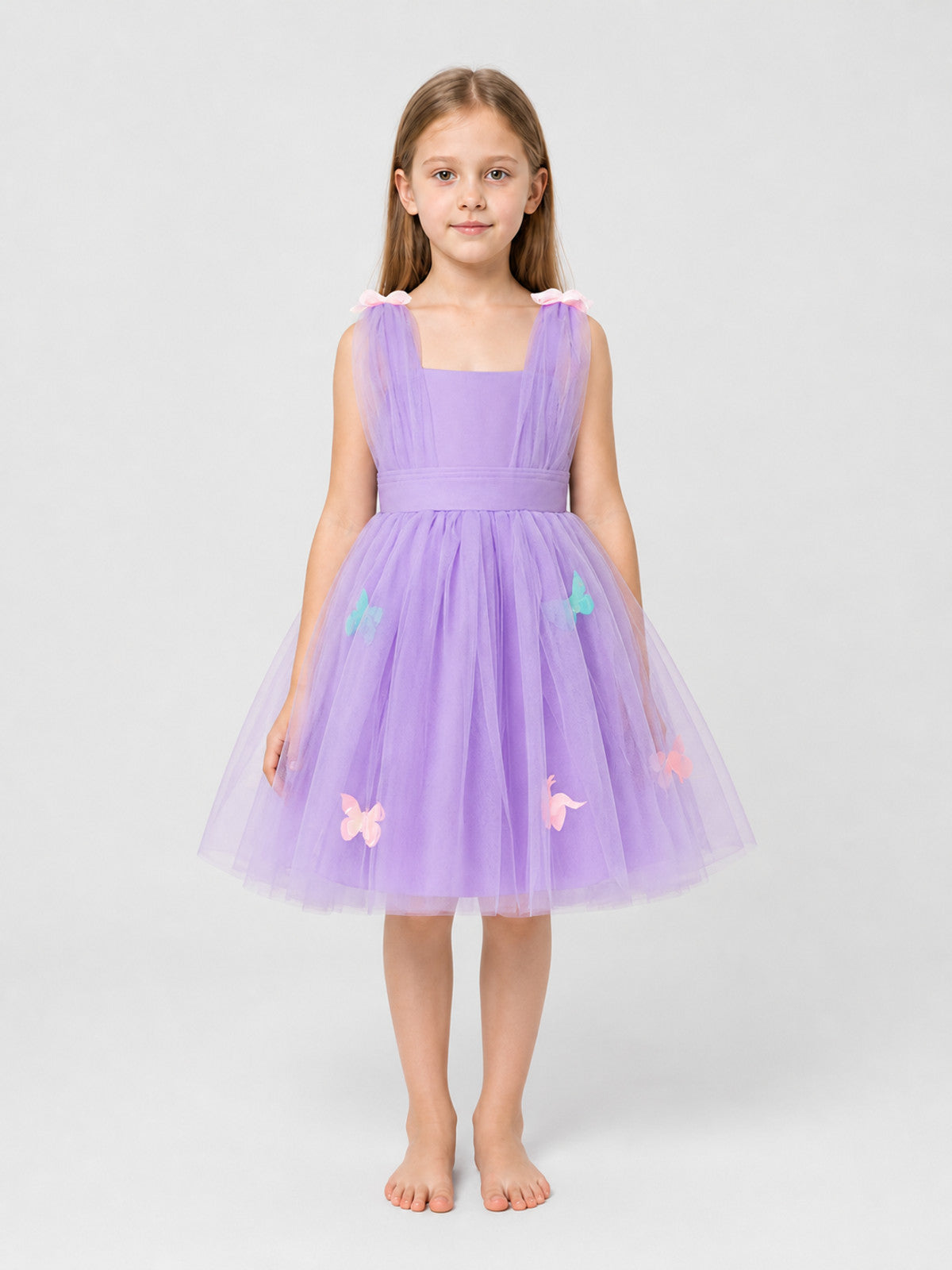 Sleeveless Girls’ Tutu Dress with Butterflies on-model view