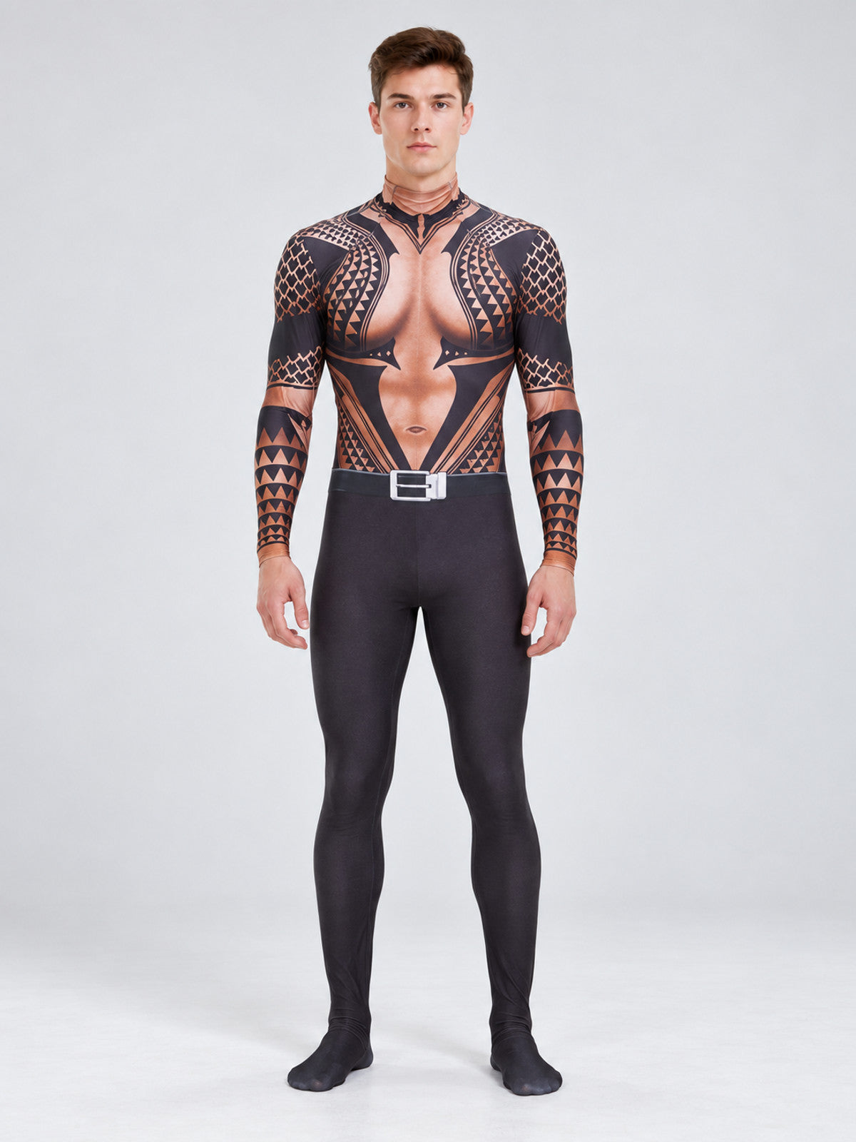 Aquaman Costume Jumpsuit with Anatomical Print on-model view