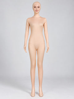 Nude Beige Zentai Suit with Hood and Zipper