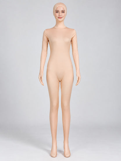 Nude Beige Zentai Suit with Hood and Zipper