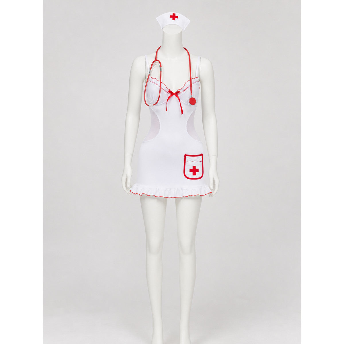 Medical Uniform-Style Role-Play Costume with Red Trim