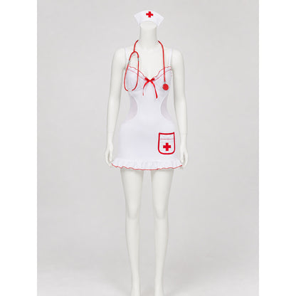 Medical Uniform-Style Role-Play Costume with Red Trim
