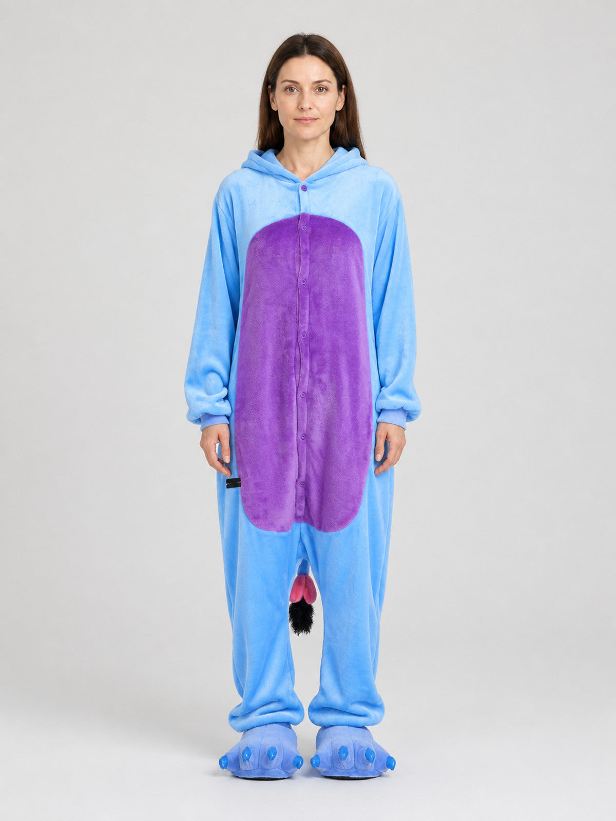 Husky Hooded Paw Flannel Pajama Onesie on-model view