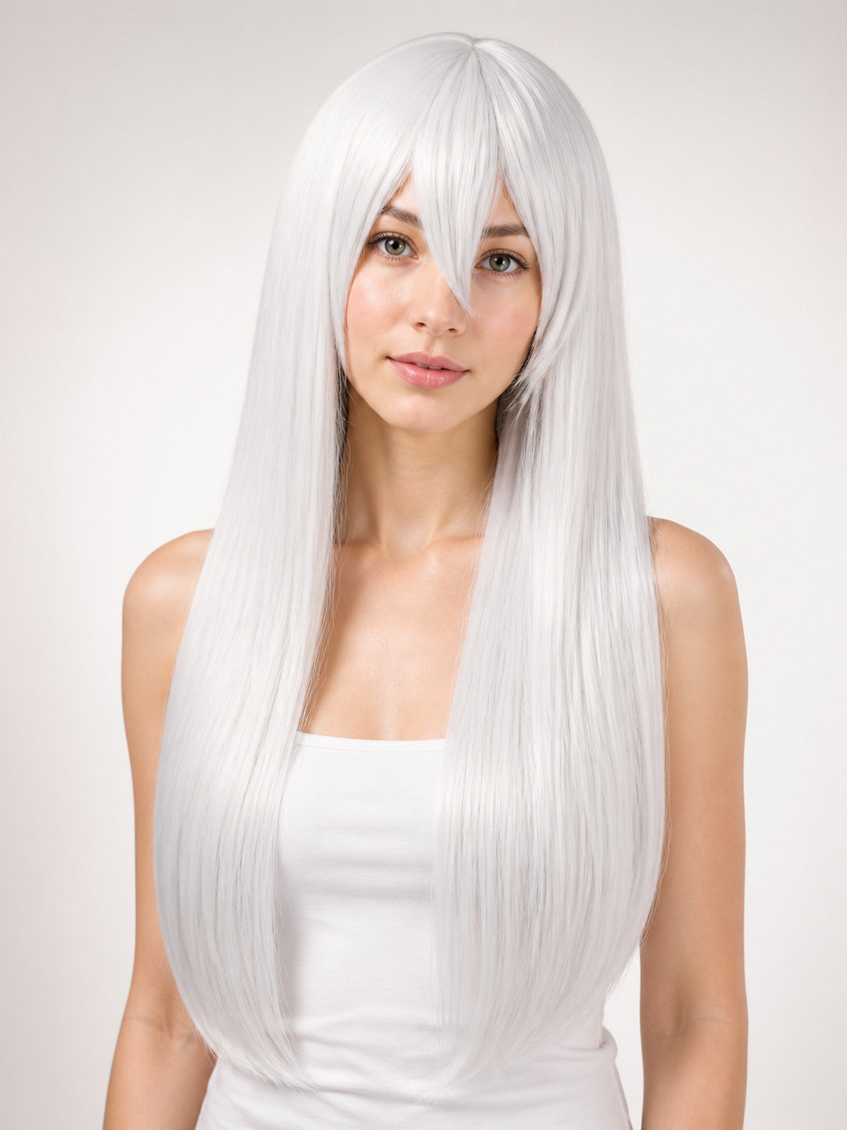 Long Silver Carnival Wig with Side-Swept Bangs main product view