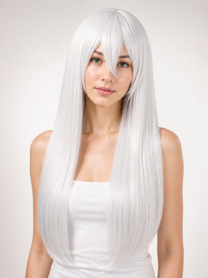 Long Silver Carnival Wig with Side-Swept Bangs main product view