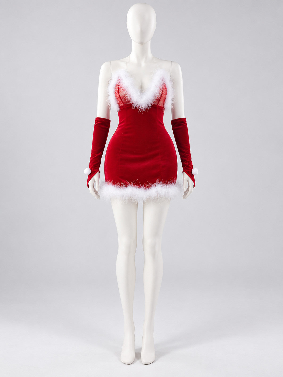 Red carnival dress with white faux fur trim